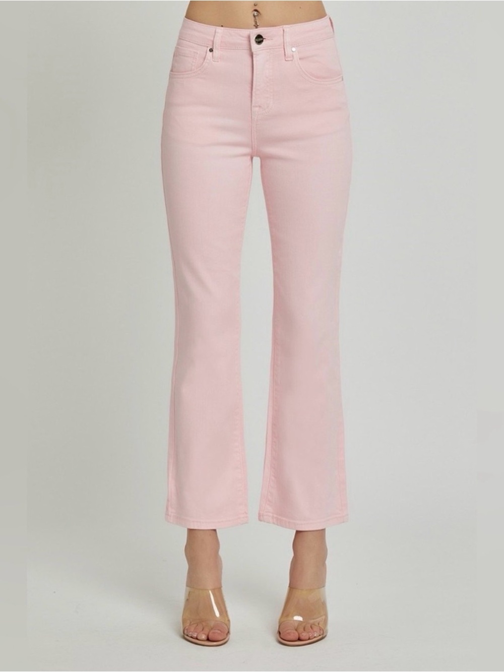 Womens Risen Soft Pink Tummy Control High Rise Crop Straight
Jeans size 15 NWT